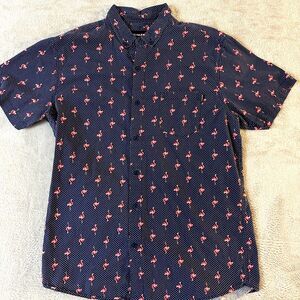 Molokai Surf Co Hawaiian Shirt Mens Pink Flamingo‎ 100% Cotton Pure Cotton - L